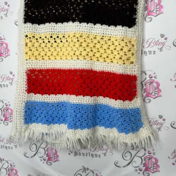 Vest cardigan knit handmade striped crochet ribbon π bow tie up warm cozy cute - Picture 7 of 14